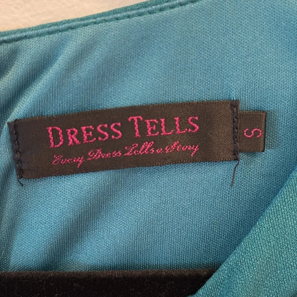 Elegant Teal Cap Sleeve Dress - Picture 7 of 15